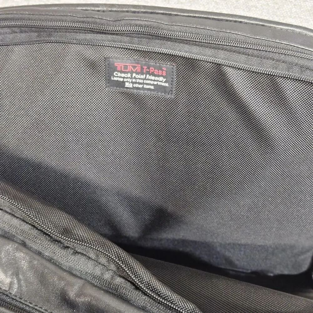 TUMI Black Leather Expandable Laptop Briefcase